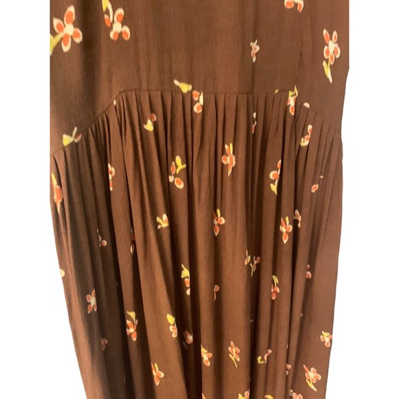 CHRISTY DAWN Brown Orange Yellow Floral Print Boho Knee Length Dress-Size Medium - Picture 12 of 16